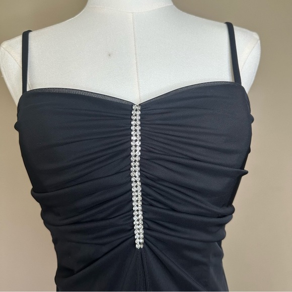 Classic Black Wide Leg Jumpsuit Women 6 Sheer Overlay Semi Formal Vintage Cockta - Picture 2 of 9